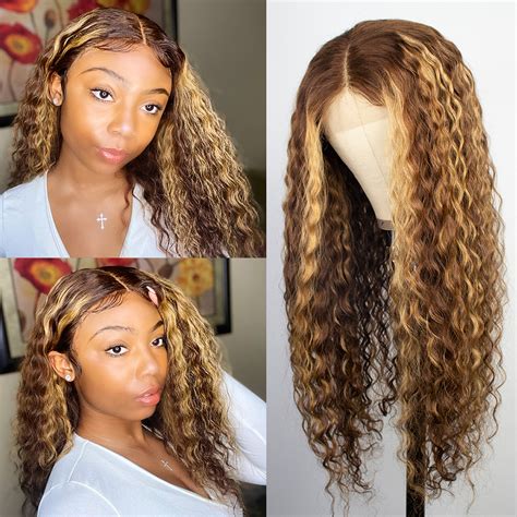 Glueless Hightlight Mixed Blonde Brazilian Long Hair Curly Wig
