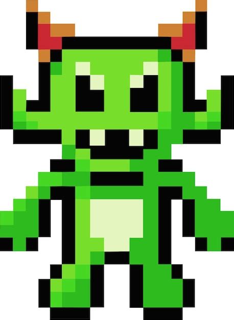 Monstruo Personaje Pixel Art Animado Editable Verde Vector Premium