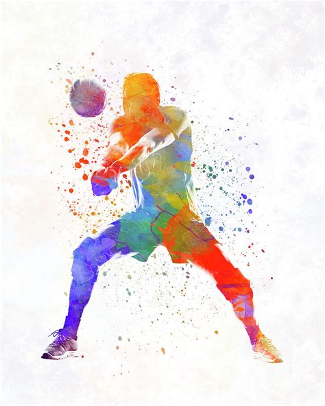 Volley Ball Player Man In Watercolor Painting By Pablo Romero Fine