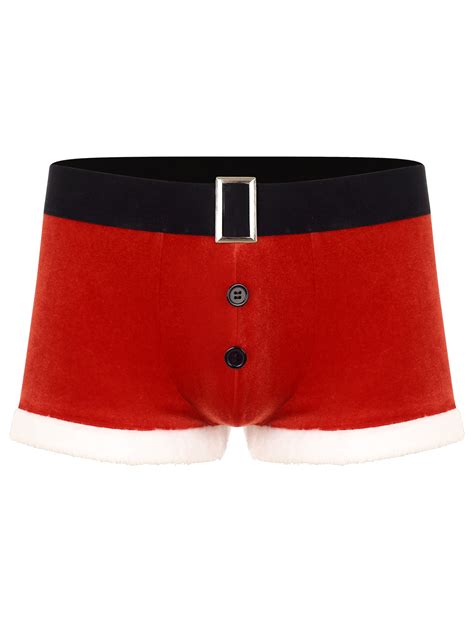 Inhzoy Men S Christmas Lingerie Santa Claus Red Boxer Brief Bulge Pouch Underwear Trunks Red M