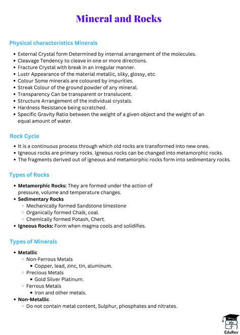 Mind Map Minerals And Rocks Geography Class 11 Humanitiesarts Pdf Download