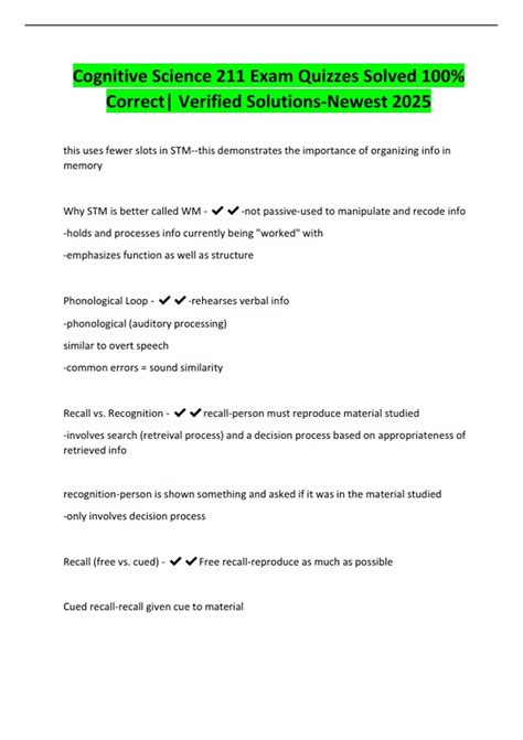 Cognitive Science 211 Exam Quizzes Solved 100% Correct| Verified