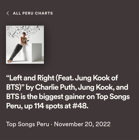 BTS Spotify Perú on Twitter Left and Right es la canción con