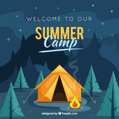 Fondo De Campamento De Verano Con Paisaje De Noche Vector Premium