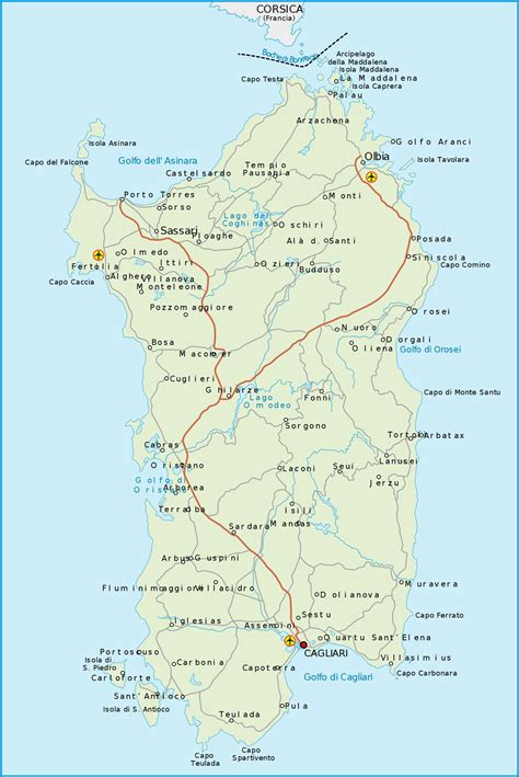 Carte de la Sardaigne - Une des plus belles îles en Italie