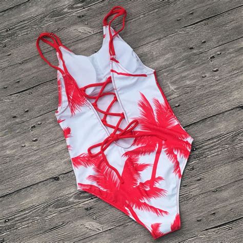 Fashion Coconut Trees Print Bikini Swimsuit On Luulla