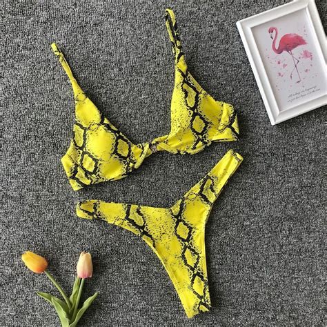 Micro Bikini 2024 Swimwear Women Sexy Yellow Leopard Snakeskin Print Underwire Swimsuit Beach