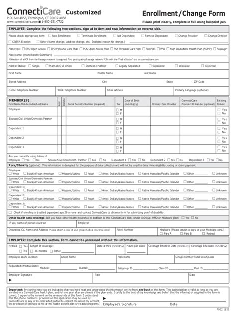 Fillable Online Enrollment Change Form F002 20202 Fax Email Print