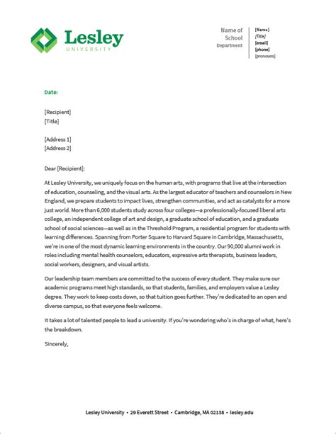 Letterhead Template (Word doc) | Lesley University