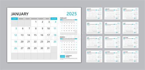 Monthly Calendar Template For 2025 Year Blue Background Planner 2025