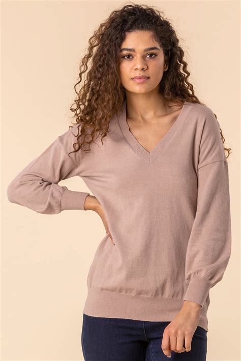 Plain V Neck Stretch Jumper In Light Pink Roman Originals Uk