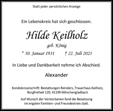 Alle Traueranzeigen für Hilde Keilholz trauer rp online de