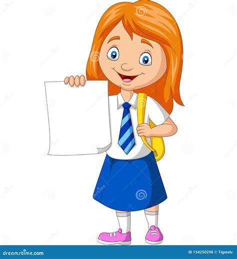 Cartoon School Girl In Uniform Holding Blank Paper Vector Illustration ...