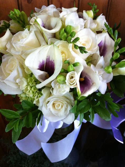 Cream And Lavender Calla Lily With Green Hydrangea Bridal Bouquet Bridal Bouquet Purple Calla