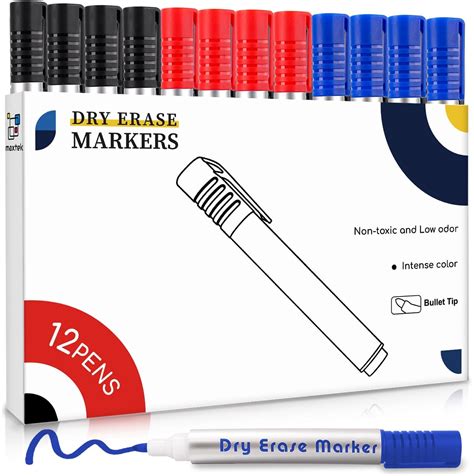 Maxtek Whiteboard Markers Whiteboard Pens 3 Assorted Colours Black