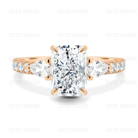ESTE ORIGIN 3.00Ct Radiant Lab-Grown Diamond Trilogy Ring with Pear