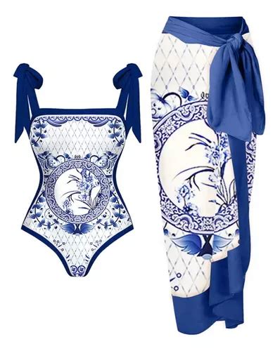 Bikini De Una Sola Pieza Con Cordones Y Falda Larga Con Cord Meses