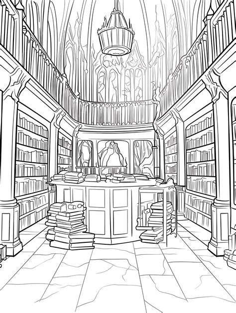 drawing   library   large table  books premium ai