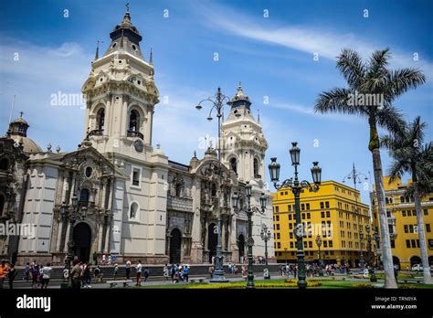 April 7, 2018 - Lima, Peru: Cathedral and Plaza de Armas in Lima's ...