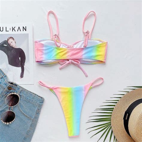 Bikini Womens Swimsuit Female Rainbow Sexy Swimwear Micro Bikini Set Brazilian Biquini Bathing