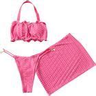 Roseate Set Halter Neck Plain Ruffled Shirred Bikini Cover Up Skirt Yesstyle