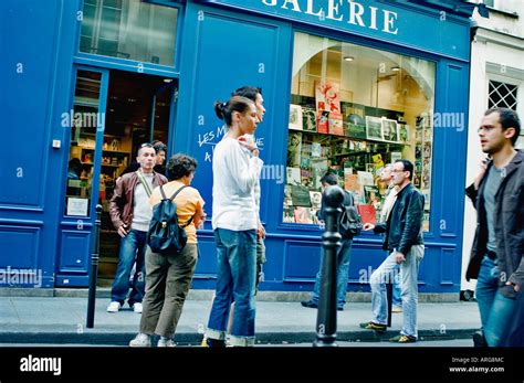 PARIS France Street Scene with Facade of Les Mots à la Bouche Gay Bookstore crowd people
