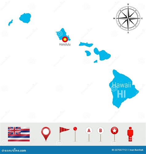 Mapa Vectorial De Hawaii Aislado En Fondo Blanco Gran Silueta