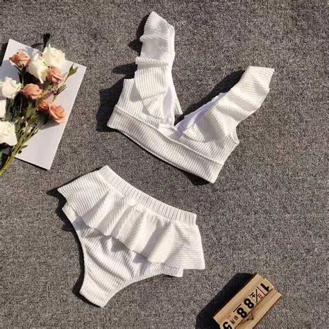 Free Shipping High Waist Bikini Women S Ruffles Flounce Bikini Set Two Pieces Swimsuits Push Up