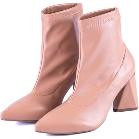 Carolla Shoes Bota Coturno Curto Bico Fino Salto Triangulo Em Strech Nude Lan Amento Glami Br