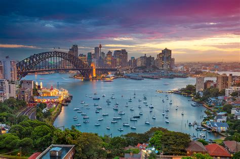 sydney harbour glow lavender bay  iconic bridge  hd wallpaper