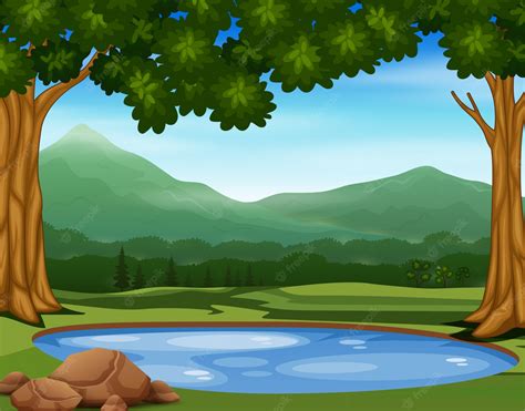 Premium Vector | Background scene with small pond at nature