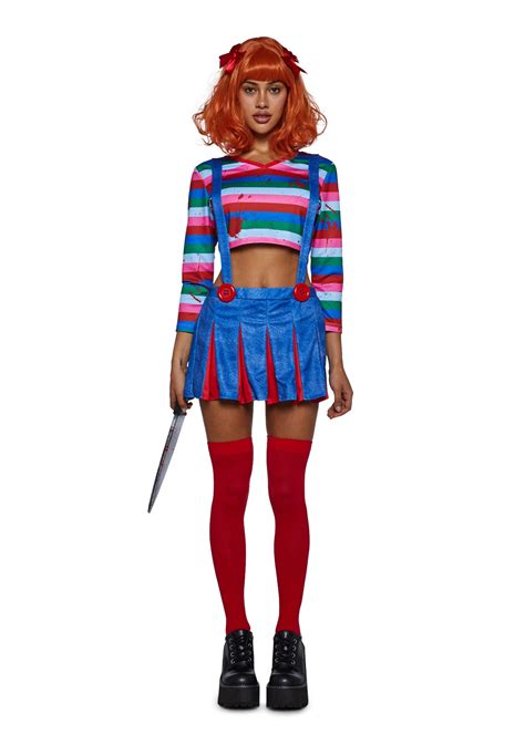 Killer Chucky Red Head Doll Sexy Womans Halloween Costume Stripe Dolls Kill