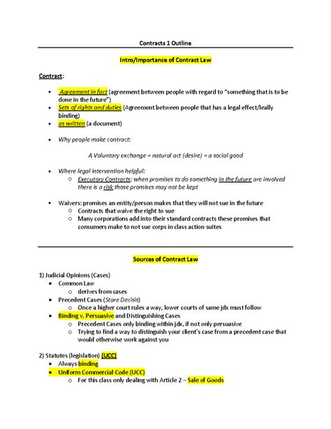 Contracts I Outline (first semester of Contracts) - Contracts 1 Outline