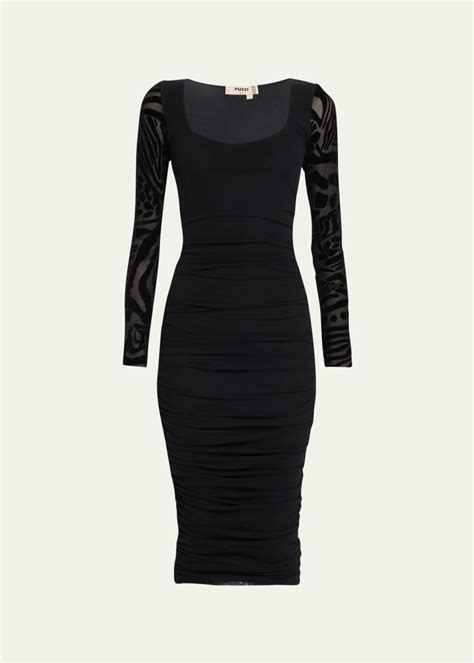 Fuzzi Ruched Long Sleeve Bodycon Midi Dress Bergdorf Goodman