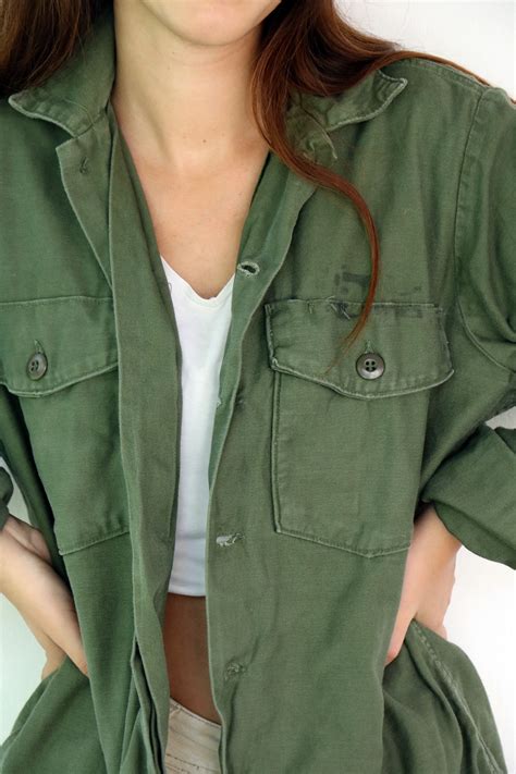 Green Military Shirt Vintage 70s Army Jacket Shirt Boho Hippy Etsy