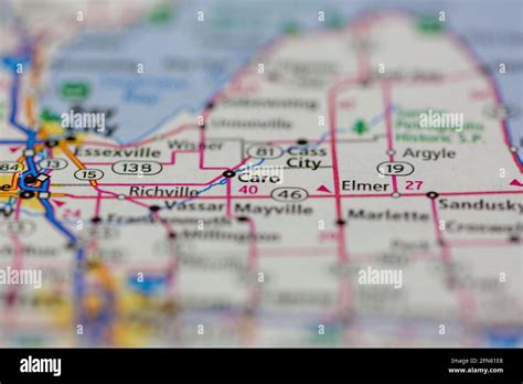 caro michigan usa shown   geography map  road map stock photo alamy