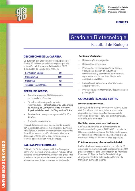 Grado en Biotecnología 2018 CIENCIAS ESTU D IO S D E UNIVERSIDAD DE