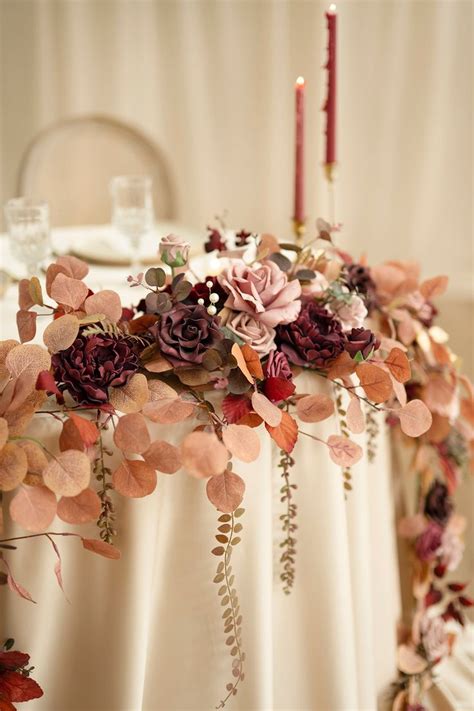 Ft Head Table Flower Garland In Burgundy Dusty Rose In