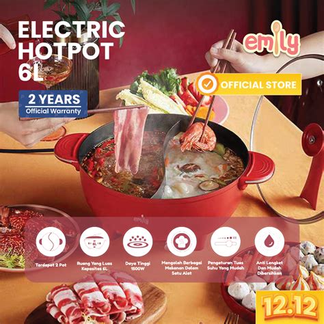 Jual Emily Electric Double Sided Hot Pot L Panci Listrik Hotpot Hot Pot Anti Lengket