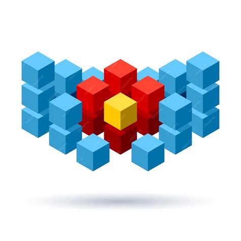 Логотип синие кубики с красными сегментами | Премиум векторы