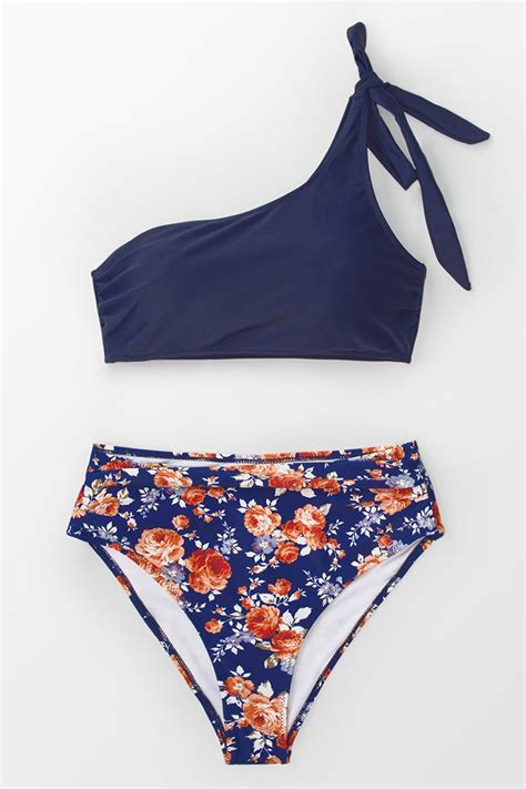 Floral Print One Shoulder Bikini