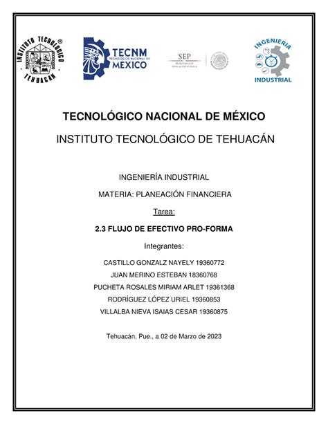 Flujo De Efectivo Pro Forma Tecnol Gico Nacional De M Xico