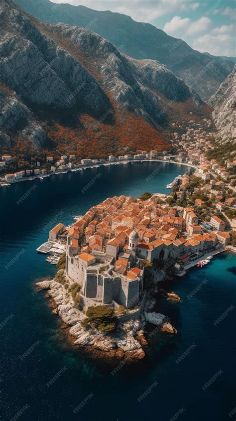 Premium Ai Image A Small Town On A Hill With A Mountain In The Background