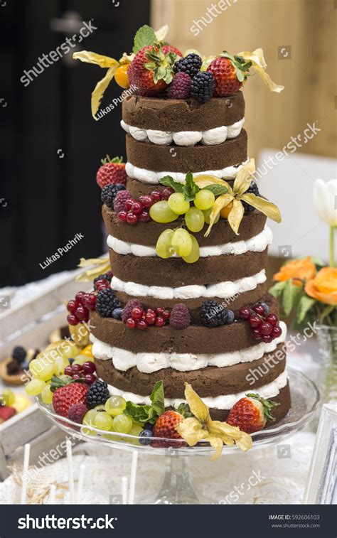 Delicious Naked Cake Chocolate Layers Fruits Stock Photo 592606103 Shutterstock