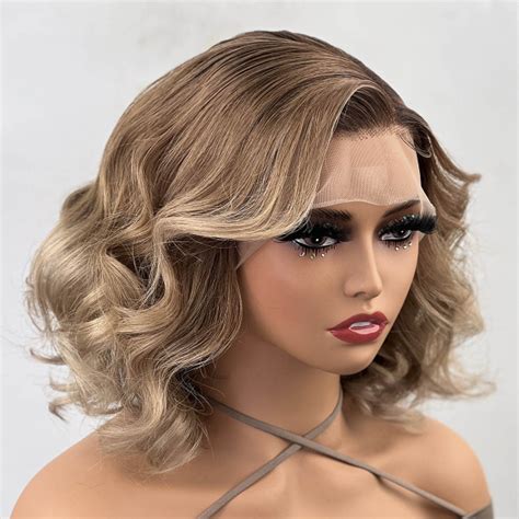 Ash Blonde Ombre Hair Short Body Wave Lace Front Wigs Yolissa Hair