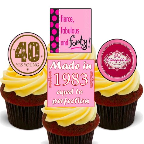 40th Birthday Female Funny Edible Cupcake Toppers Stand Up Wafer