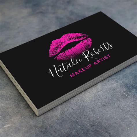 Hot Pink Lipstick Makeup Artist Black Beauty Salon Business Card Zazzle