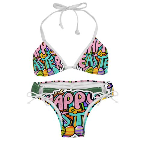 Easter Font Detachable Sponge Adjustable Strap Bikini Set Two Pack Versatile Swimwear For