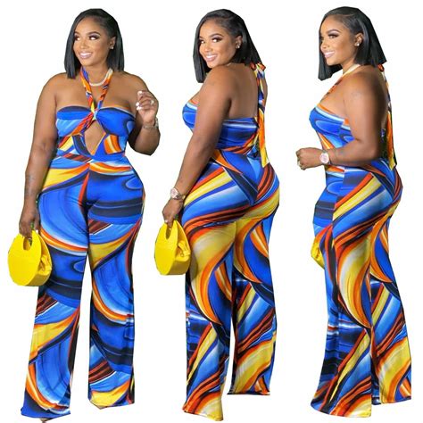 Summer Hot Sexy Plus Size Woman Print Bodycon One Piece Pants High