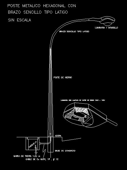 Poste de iluminação pública no AutoCAD biblioteca CAD